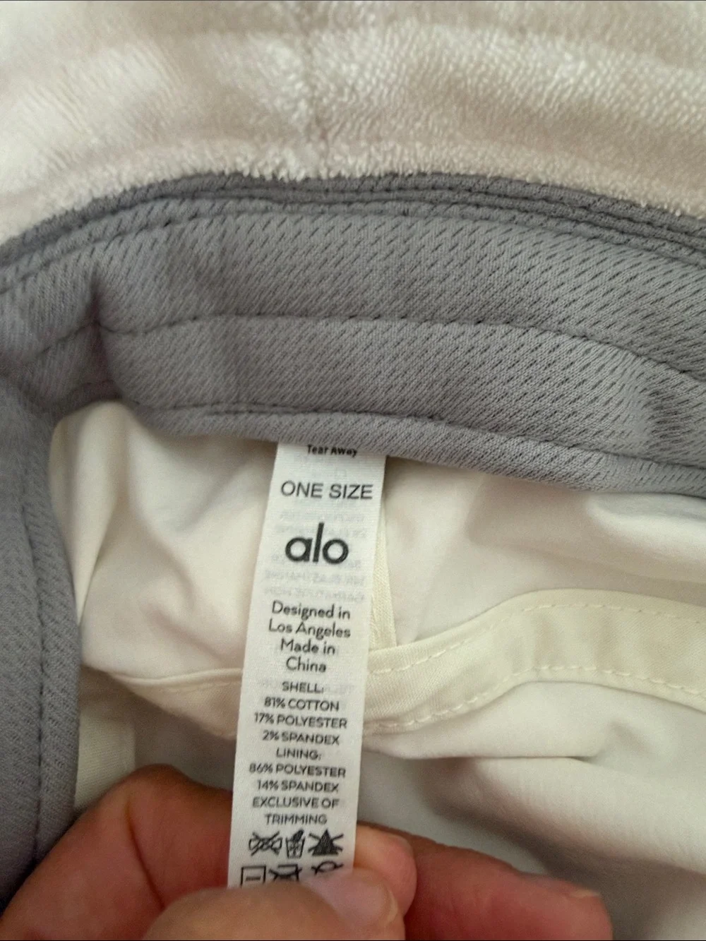 ALO Yoga Cream Plush Bucket Hat with Gray Embroidered Logo